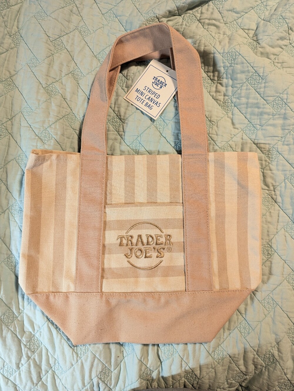 Beige Striped Canvas Tote Bag